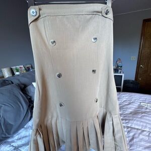 Anthropologie Maeve Tan Pleated Midi Skirt Strapless Dress